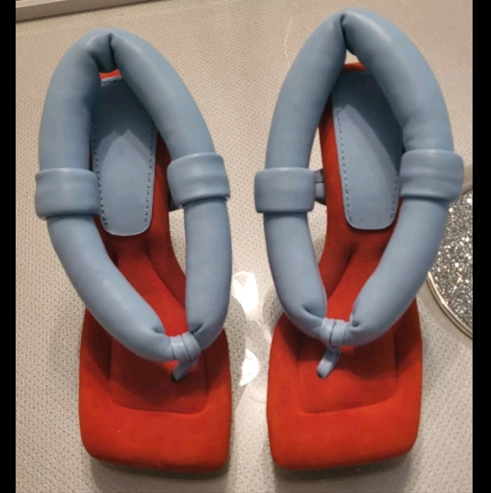 Elegant Red and Blue Heels with Slingback Design